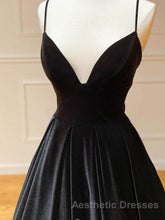 Simple Black velvet long Evening Prom Dresses, black evening Dresses